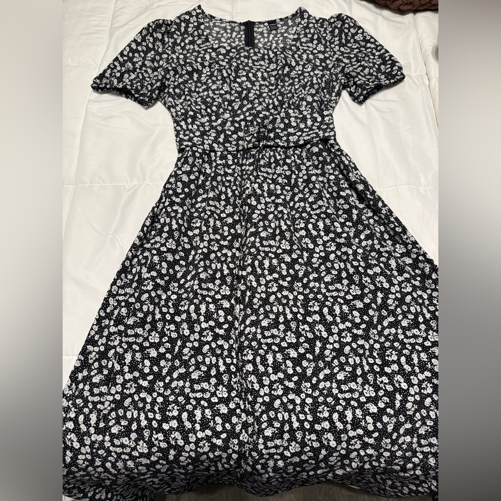 Floral Black and White Dress